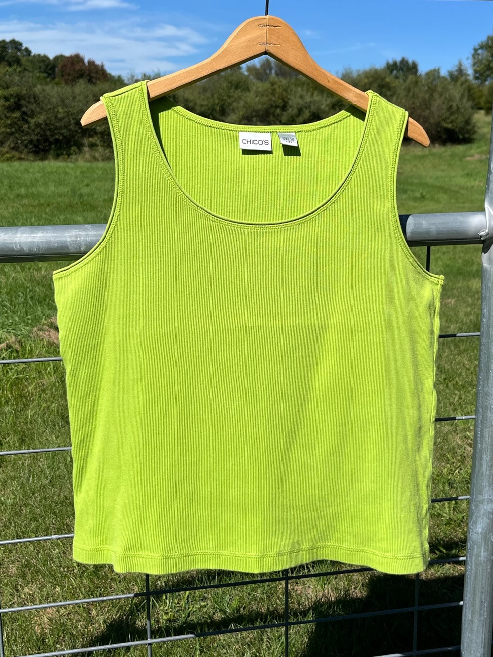 Chico’s Lime Green Cotton Ribbed Tank Top Size 3 XL Colorful Basics Fun